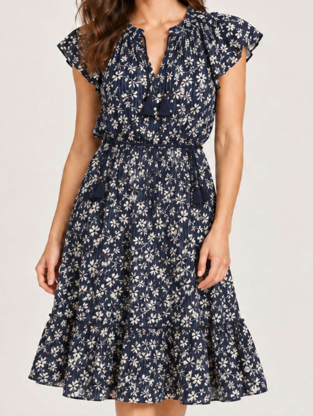 Ulla Johnson Navy Floral Cotton Silk Prairie Midi Dress Size 4